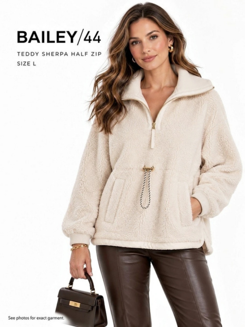 BAILEY/44 Teddy Sherpa Half Zip Pullover Cream Large